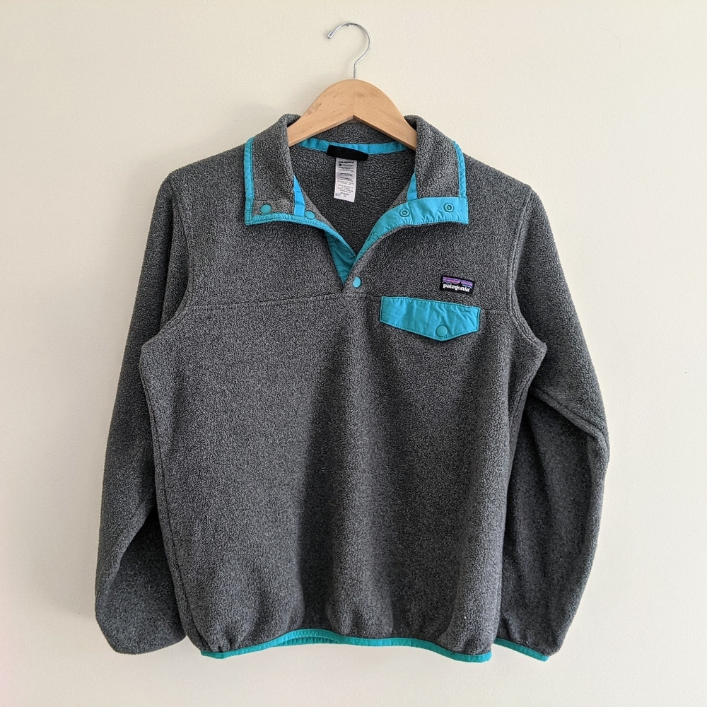 PATAGONIA Synchilla Pullover Fleece Gray & Teal